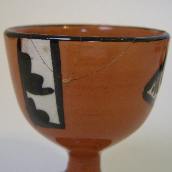 Egg Cups Peru Set of 6 Vintage Clay Pottery Brown Fish Llama Aztec Collectible - Picture 10 of 13